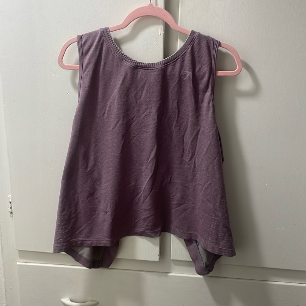 Purple open back gymshark shirt